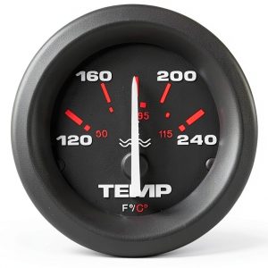 Sierra Water Temp Gauge Amega 2in IO IB Polished Glass Red Graduations-0