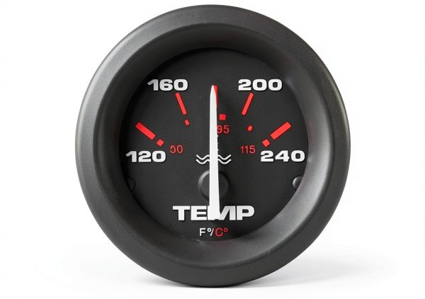 Sierra Water Temp Gauge Amega 2in IO IB Polished Glass Red Graduations-0