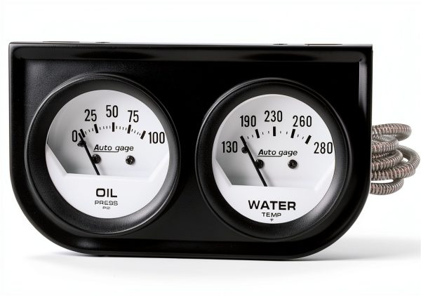 Auto Meter Gauge 2323 White Oil/Water Gauge with Black Console 2.3in-0